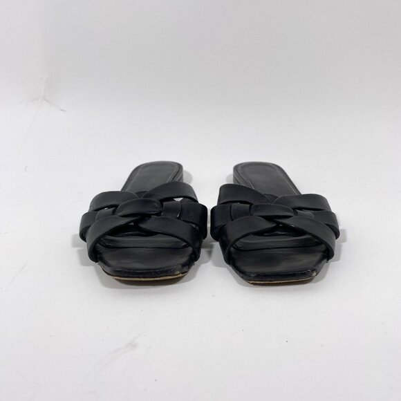 SAINT LAURENT Black Leather Woven Sandal Slide *AS IS* - Picture 2 of 10